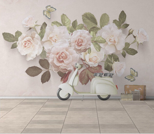 Rose delicate con farfalle gentili Carta da parati Rose delicate con farfalle gentili