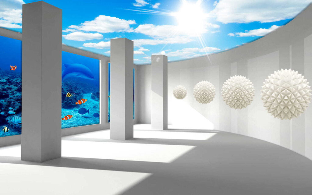 Sala con colonne e pesci e pesci Sala con colonne e pesci e pesci
