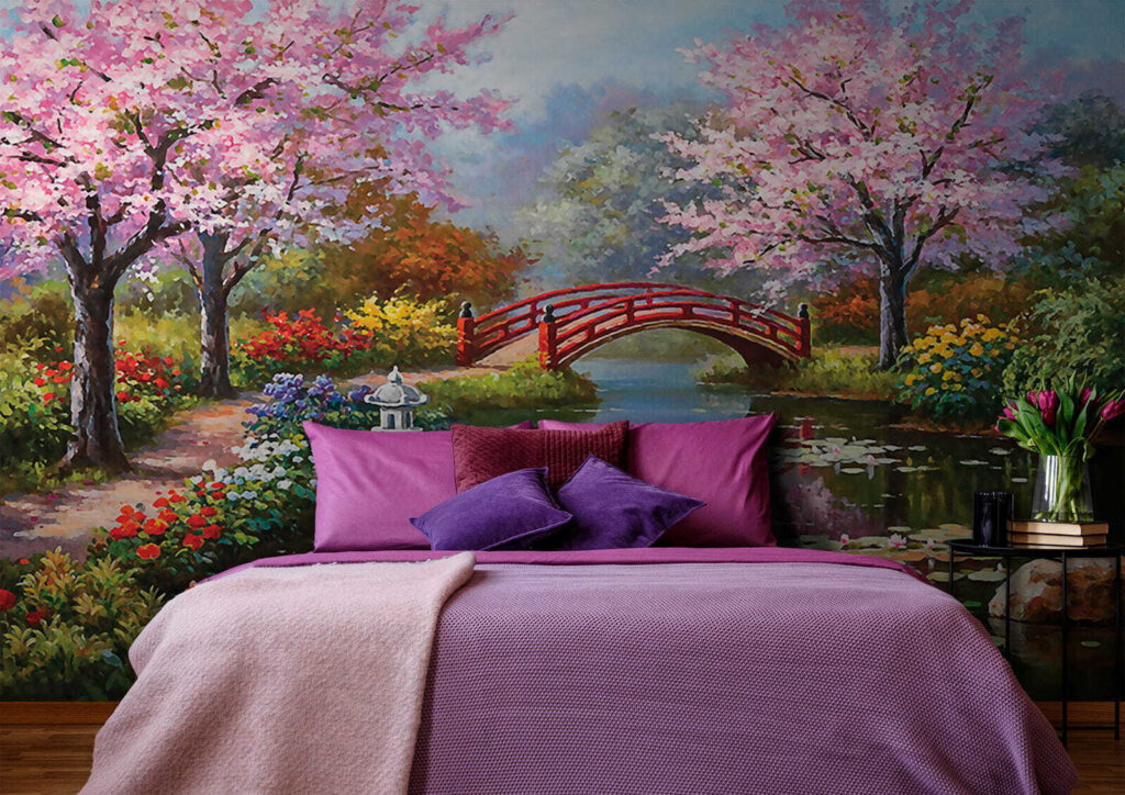 Pittura di uno stagno con ponte e fiori u35418pib1 1024x724 - Pittura di uno stagno con ponte e fiori