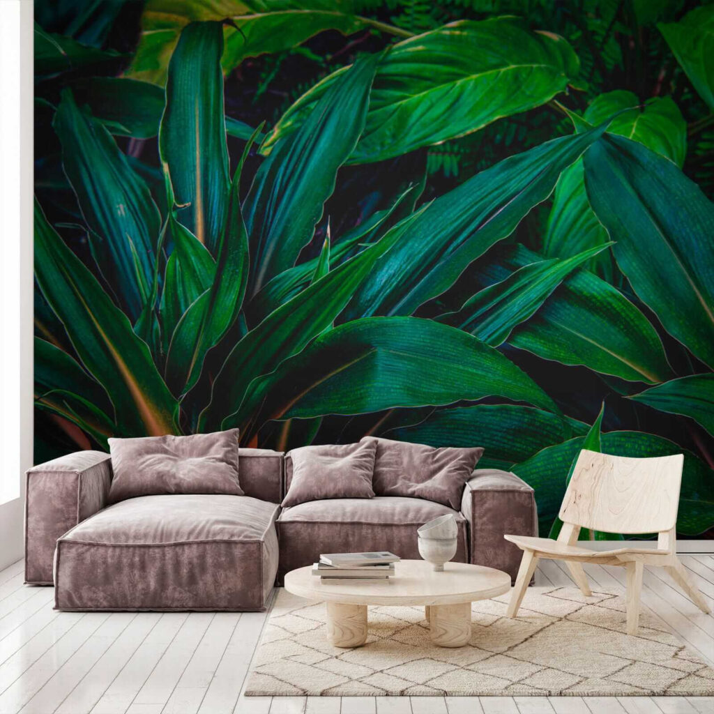 Lush tropical leaves in vibrant green