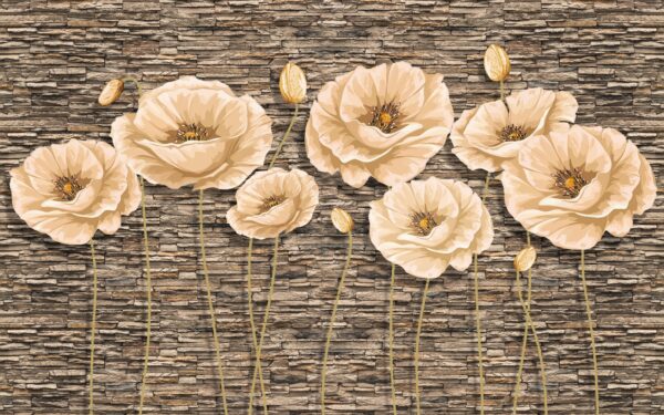 Gruppo di fiori su un muro di mattoni Gruppo di fiori su un muro di mattoni
