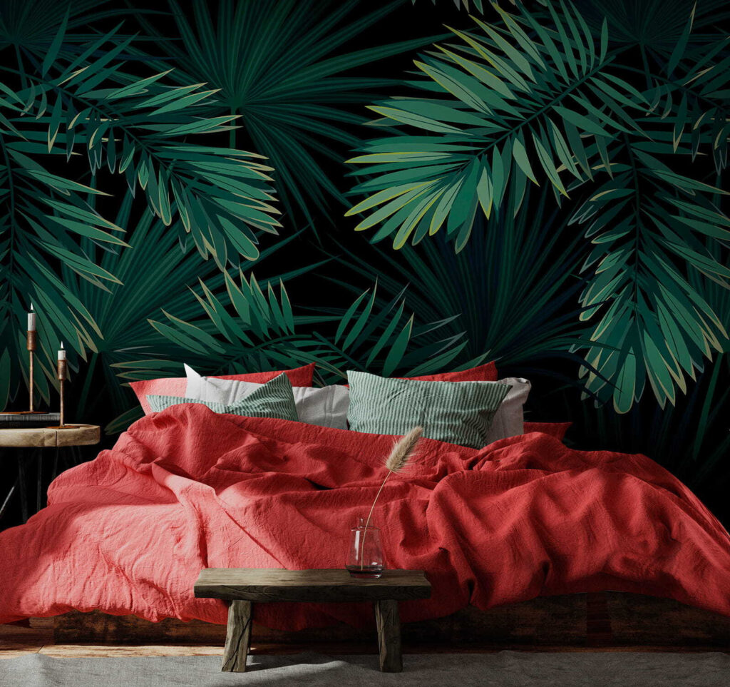 Tropical leaves on a dark background