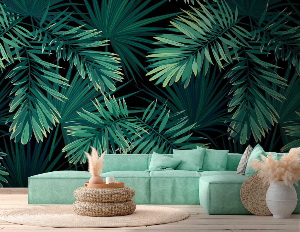 Tropical leaves on a dark background