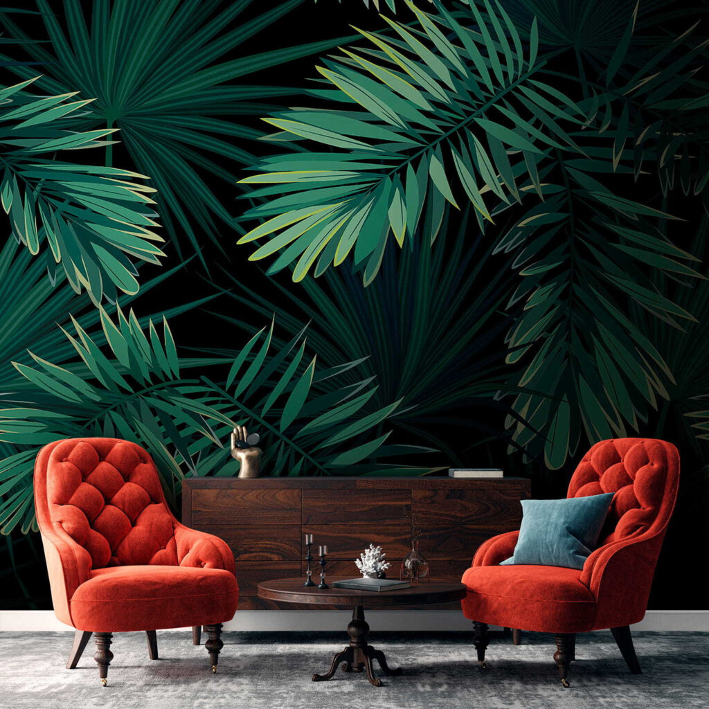 Tropical leaves on a dark background