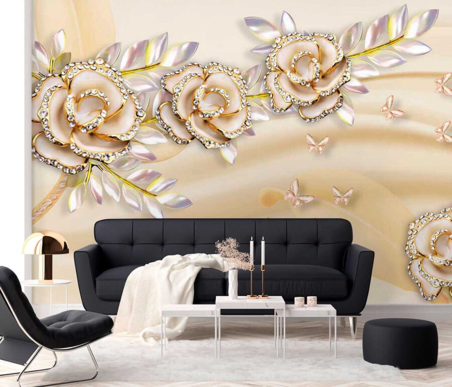 Eleganti rose con delicate farfalle.