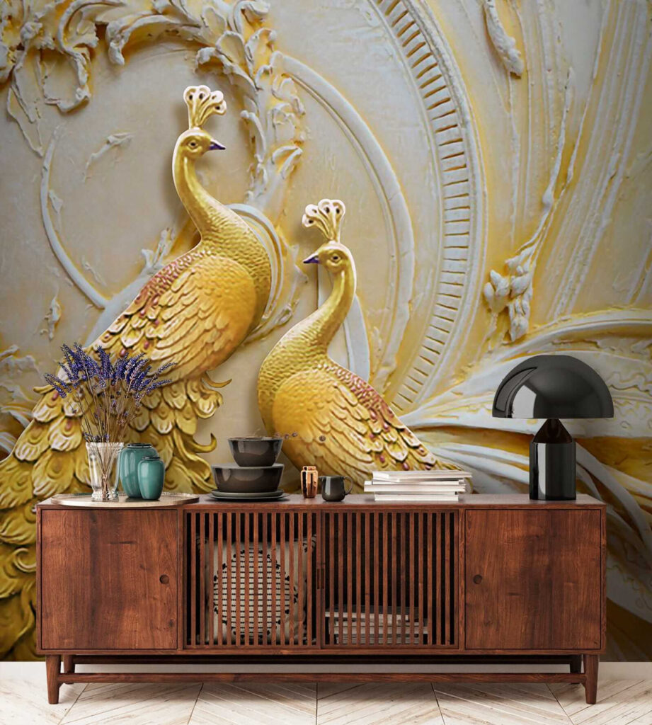 Elegant Peacocks in Ornate Relief