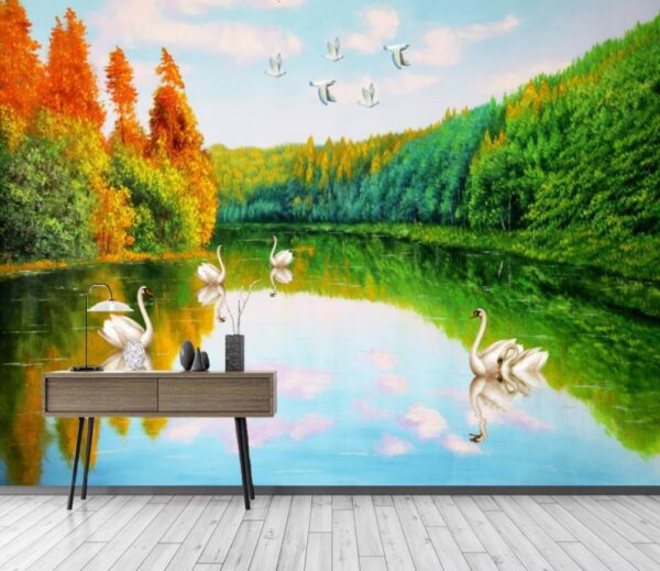 Pittura di cigni su un lago Pittura di cigni su un lago