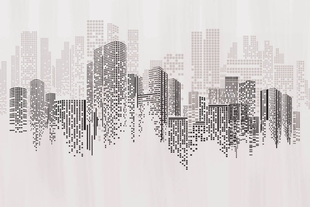 Lo skyline della città con molti edifici Lo skyline della città con molti edifici