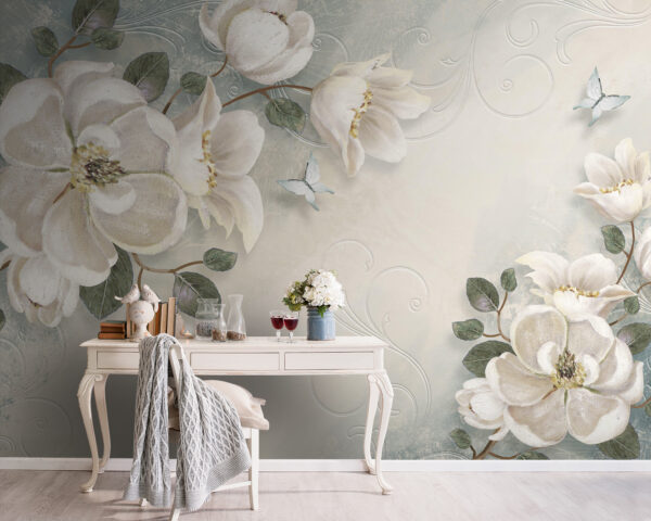 Fiori e foglie bianche su sfondo bianco Fiori e foglie bianche su sfondo bianco