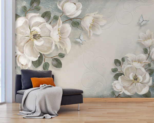 Fiori e foglie bianche su sfondo bianco Fiori e foglie bianche su sfondo bianco