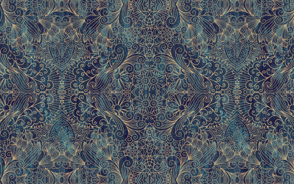 Intricate blue symmetrical floral design