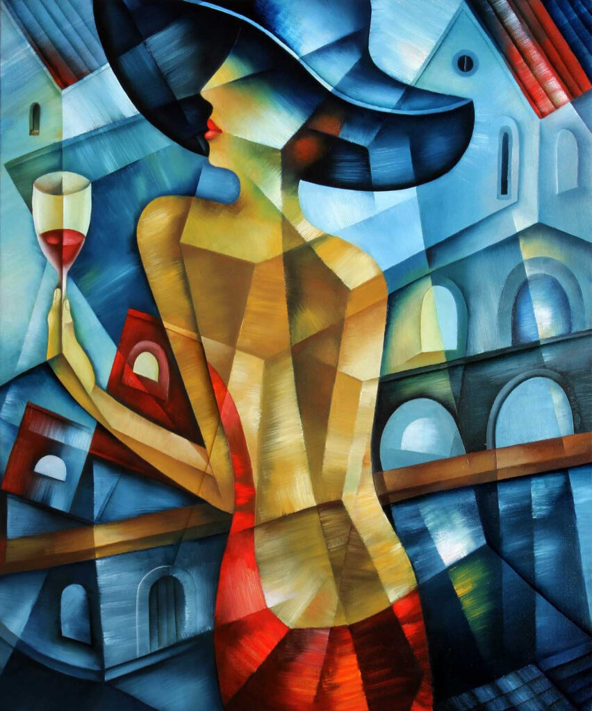 Pittura di una donna con un bicchiere di vino in mano Pittura di una donna con un bicchiere di vino in mano