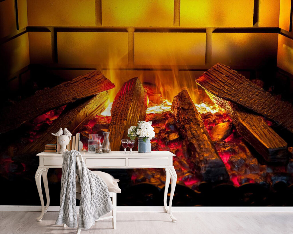 Fire in a fireplace Fire in a fireplace