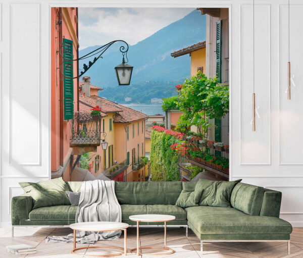 Strada con lampada e fiori Strada con lampada e fiori