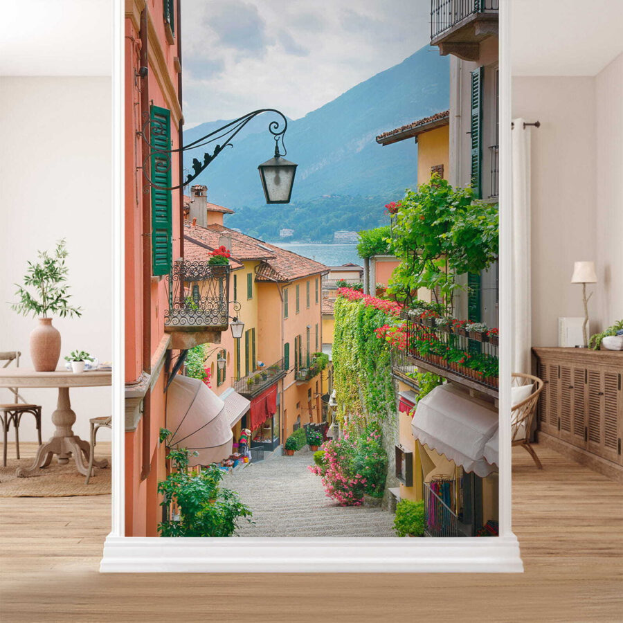 Strada con lampada e fiori Strada con lampada e fiori