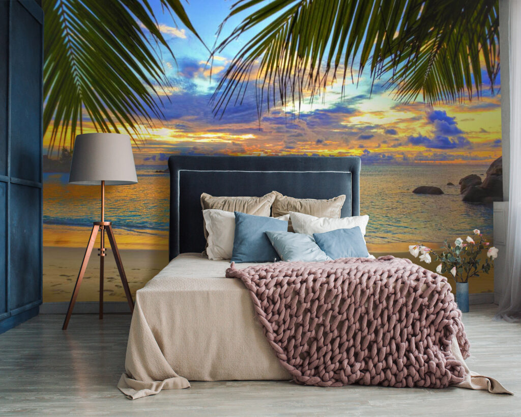 Beach with palm trees and water Beach with palm trees and water