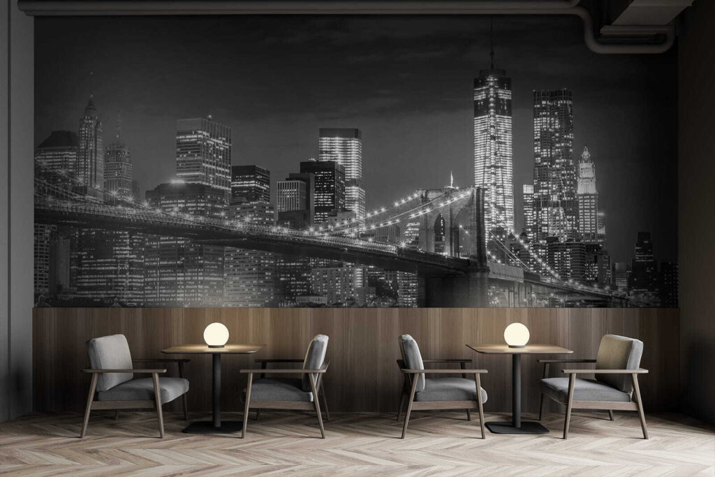 Bridge over water with city skyline at night Bridge over water with city skyline at night