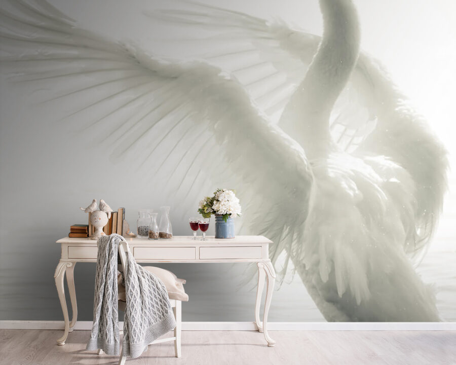 Carta da parati Cigno bianco ad ali spiegate nell'acqua - immagine 2