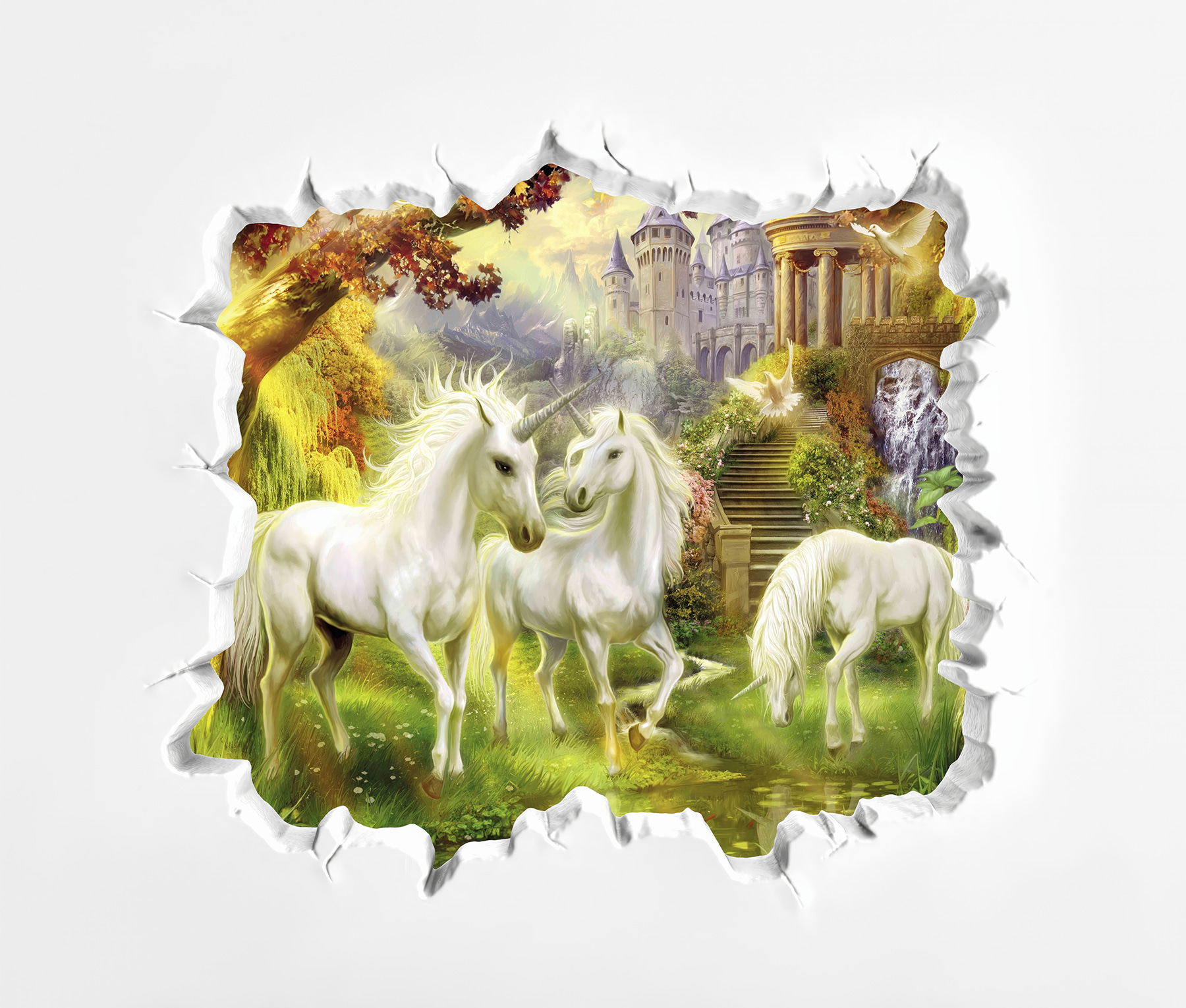 u60025p - Muro con castello e unicorni - tegory