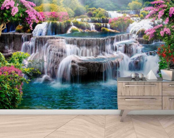 Cascata con fiori e alberi Cascata con fiori e alberi