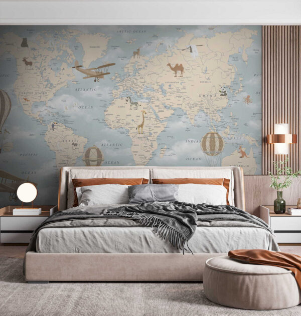 Mappa del mondo con diversi animali e uccelli u60135pib1 600x631 - Mappa del mondo con diversi animali e uccelli