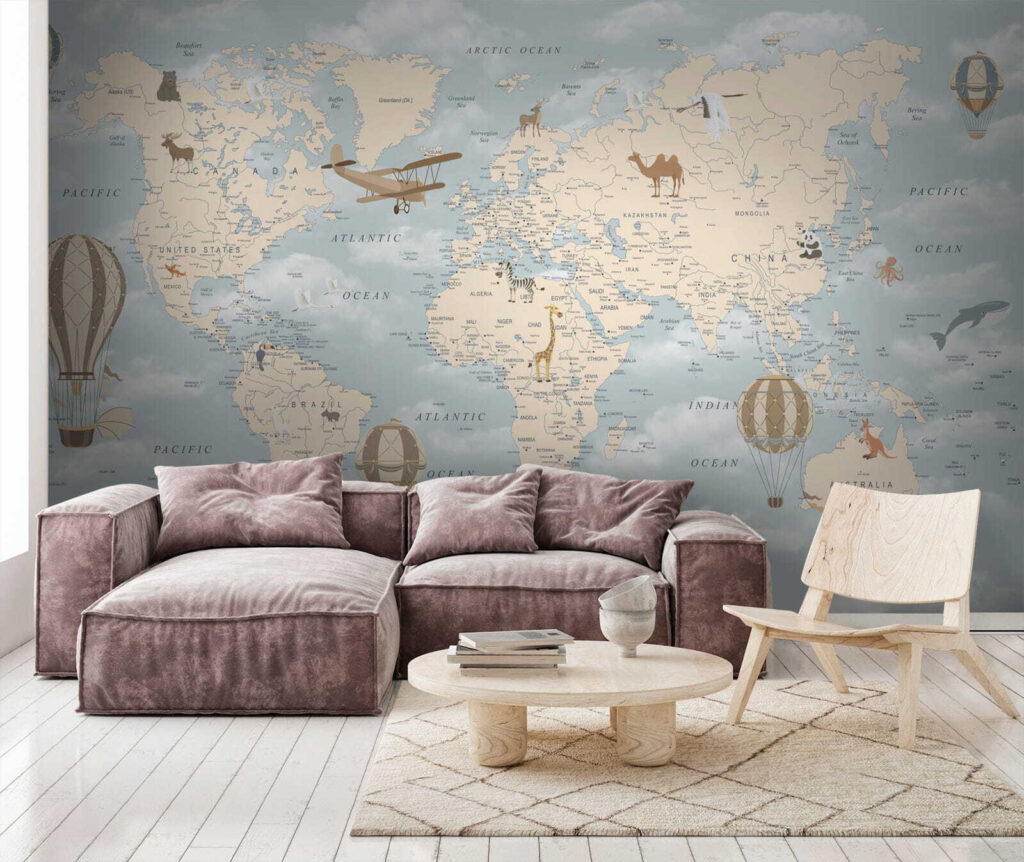 u60135pig1 1024x862 - Mappa del mondo con diversi animali e uccelli
