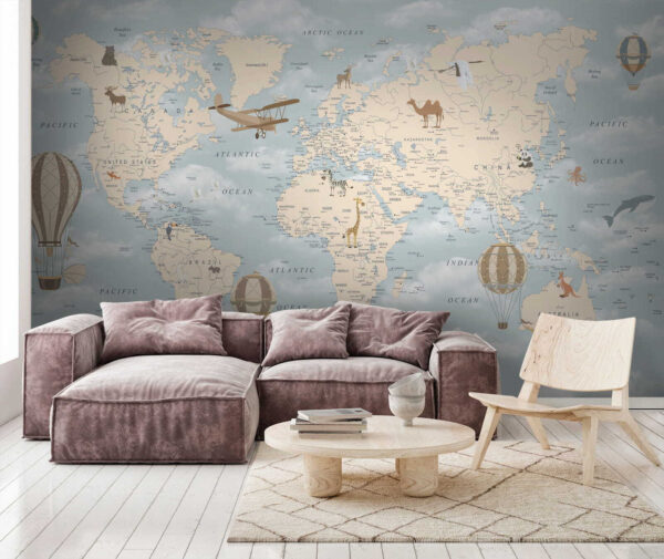 Mappa del mondo con diversi animali e uccelli u60135pig1 600x505 - Mappa del mondo con diversi animali e uccelli