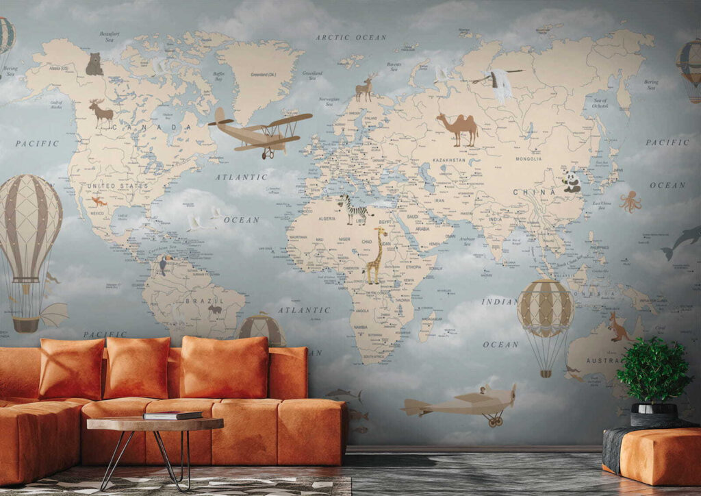 u60135pig4 1024x724 - Mappa del mondo con diversi animali e uccelli