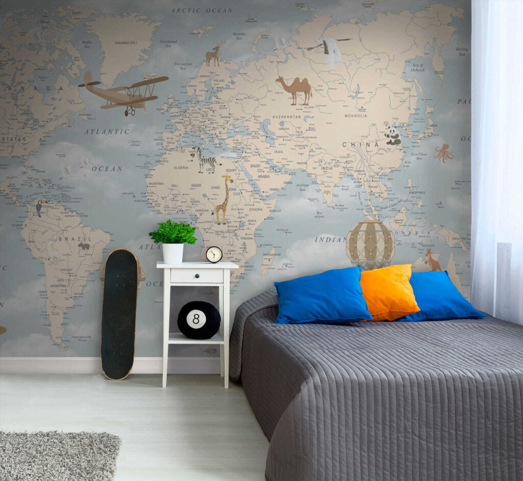 u60135pir1 1024x941 - Mappa del mondo con diversi animali e uccelli
