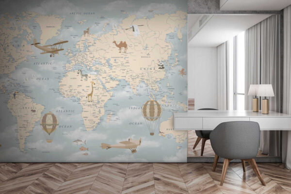 Mappa del mondo con diversi animali e uccelli u60135piw1 600x400 - Mappa del mondo con diversi animali e uccelli