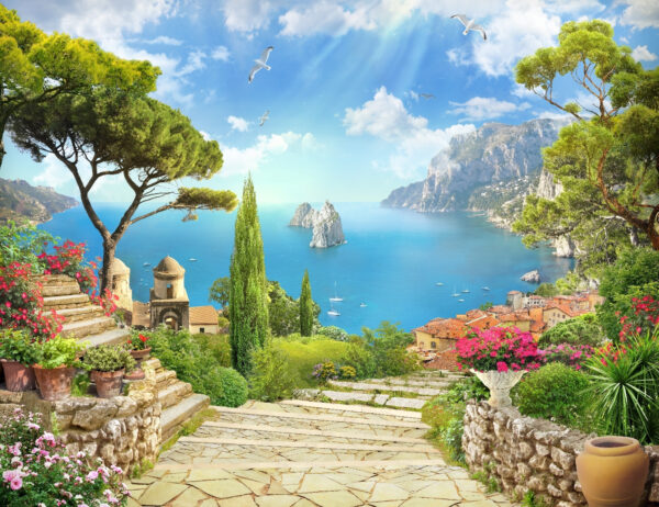 Scale di pietra che portano a uno specchio d'acqua Scale di pietra che portano a uno specchio d'acqua