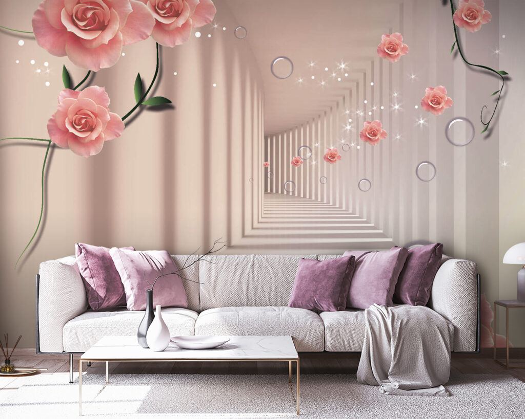 u60194v3pig38 1024x819 - Carta da parati con rose rosa e scale bianche - tegory