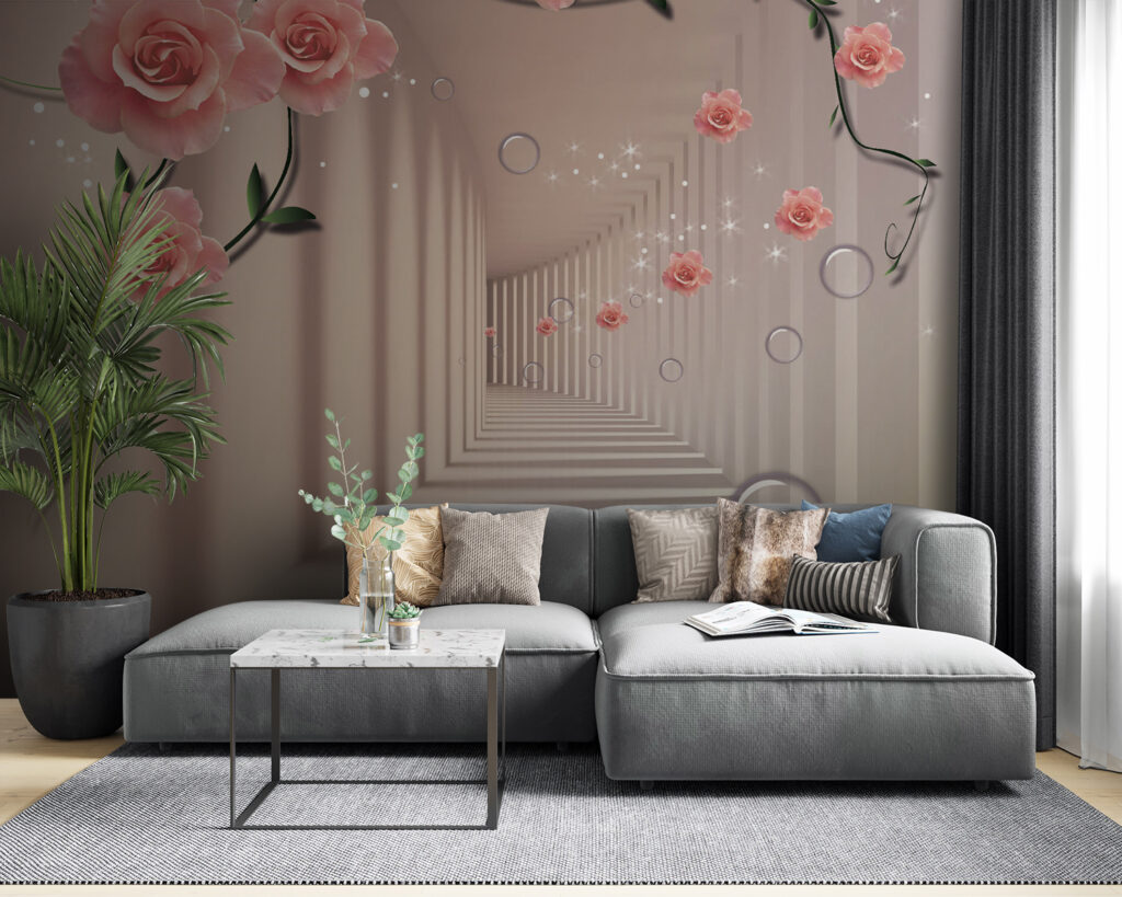 u60194v3pig53 1024x819 - Carta da parati con rose rosa e scale bianche - tegory