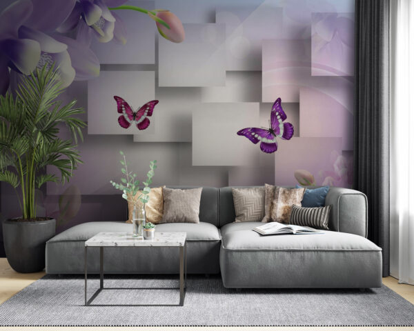 Fiori viola e bianchi e farfalle Fiori viola e bianchi e farfalle