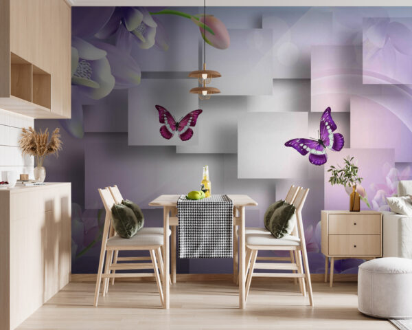 Fiori viola e bianchi e farfalle Fiori viola e bianchi e farfalle
