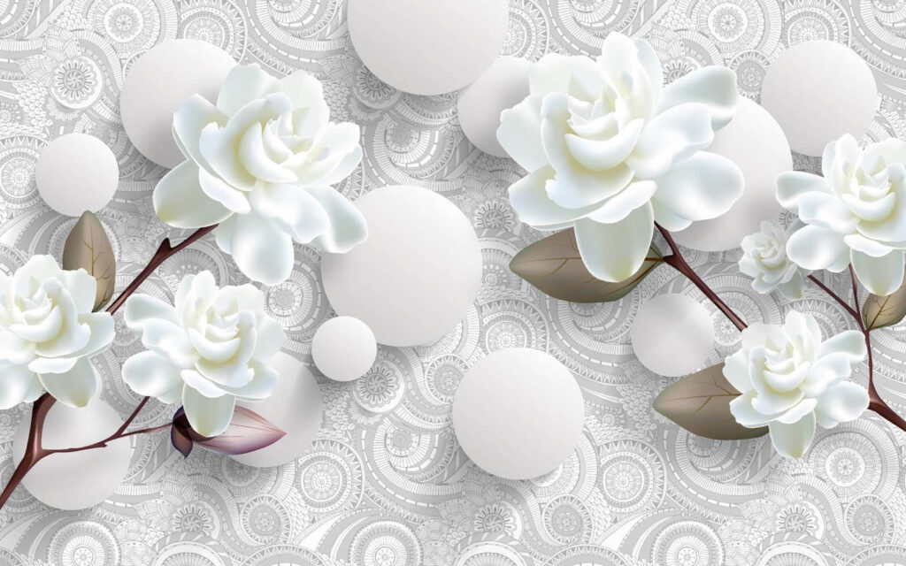 Fiori e cerchi bianchi su sfondo bianco Fiori e cerchi bianchi su sfondo bianco
