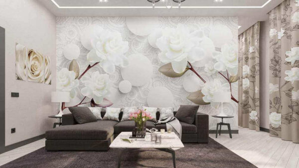 Fiori e cerchi bianchi su sfondo bianco Fiori e cerchi bianchi su sfondo bianco