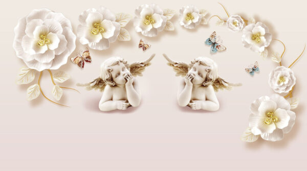 Group of angels with wings and flowers