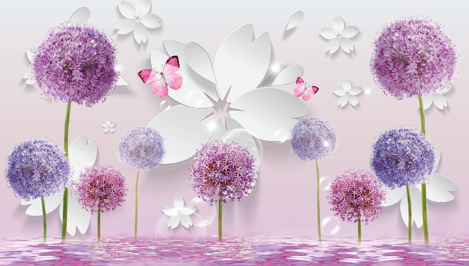 Purple flowers and butterflies Purple flowers and butterflies