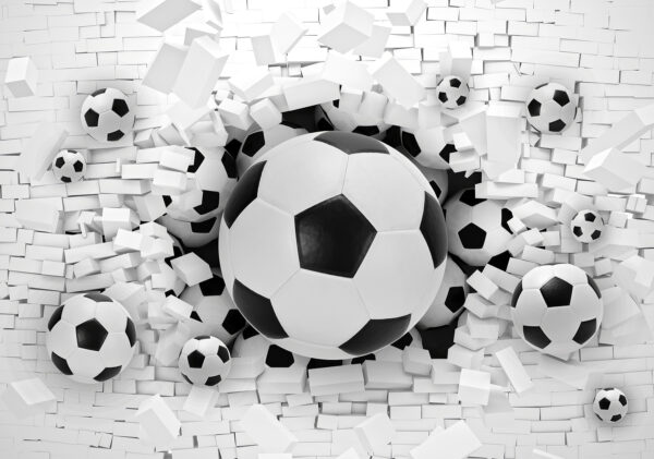 Gruppo di palloni da calcio in un mucchio di mattoni Gruppo di palloni da calcio in un mucchio di mattoni