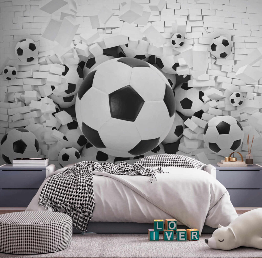 Group of football balls in a pile of bricks Group of football balls in a pile of bricks