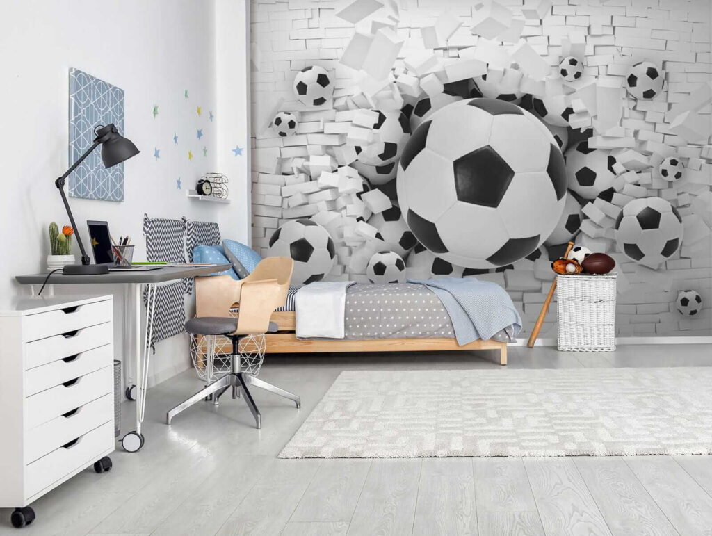 Group of football balls in a pile of bricks Group of football balls in a pile of bricks