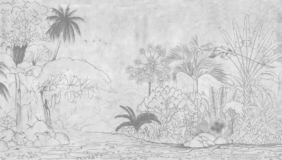 Disegno di un fiume con alberi e piante