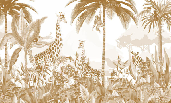 Carta da parati con giraffe e zebre Carta da parati con giraffe e zebre