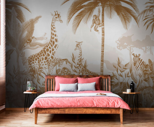 Carta da parati con giraffe e zebre Carta da parati con giraffe e zebre
