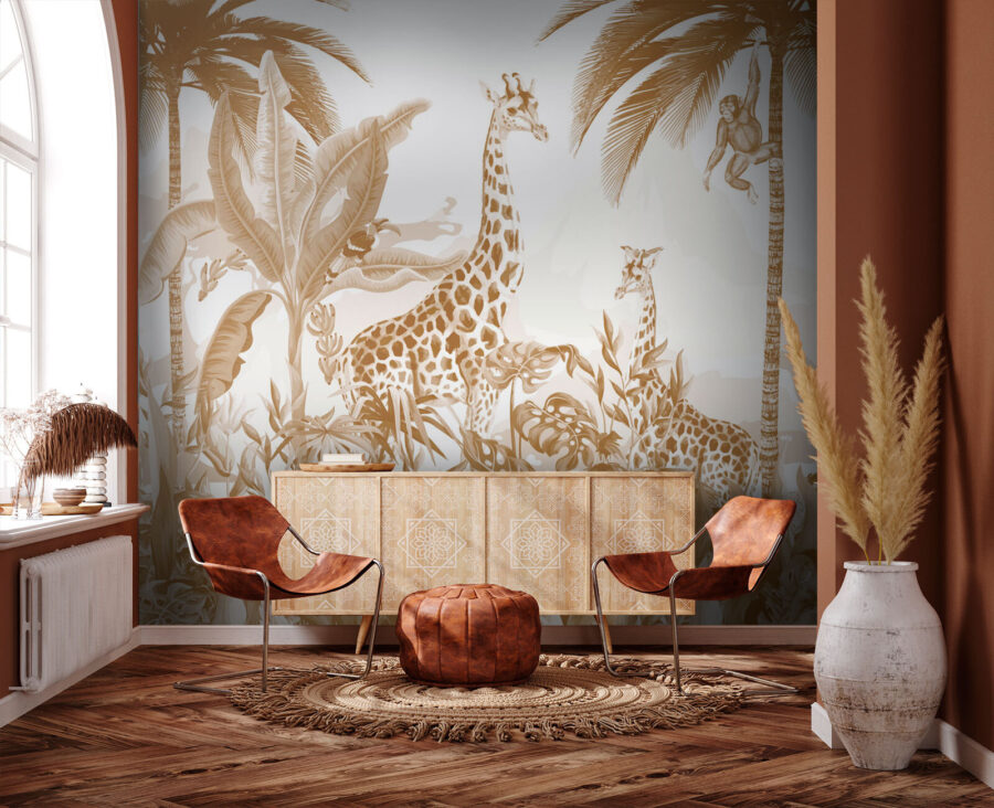 Carta da parati con giraffe e zebre