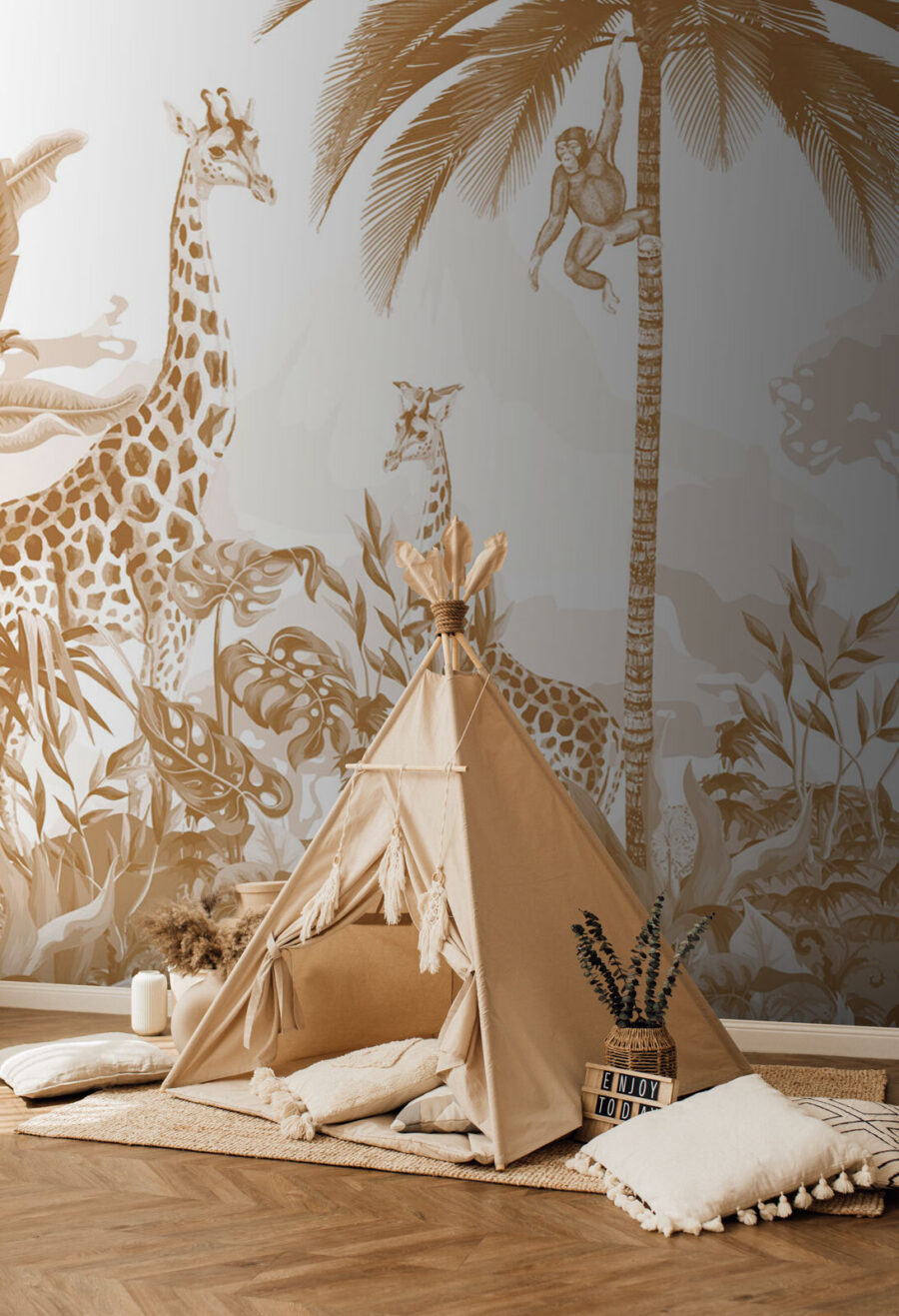 Carta da parati con giraffe e zebre