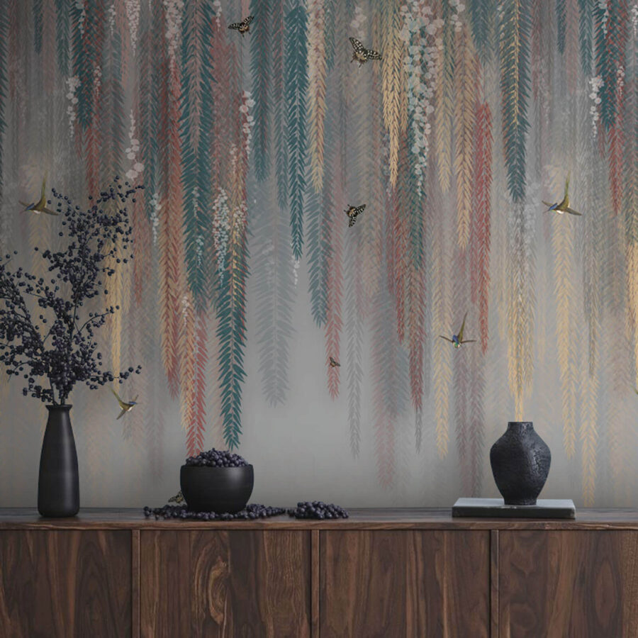 Disegno floreale colorato con farfalle