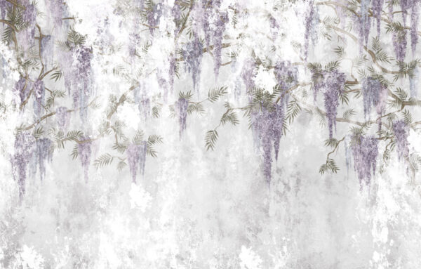 Parete bianca con fiori viola Parete bianca con fiori viola