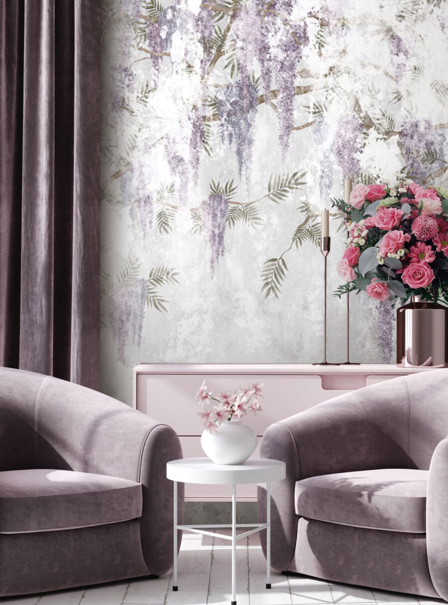 Carta da parati Parete bianca con fiori viola - immagine 3